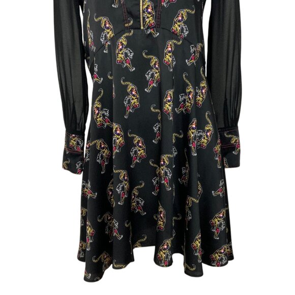 Sandro Paris Kaiya Tiger Print Dress 3 US/8 Black Long Sleeve Mini MISSING BELT - Picture 9 of 12